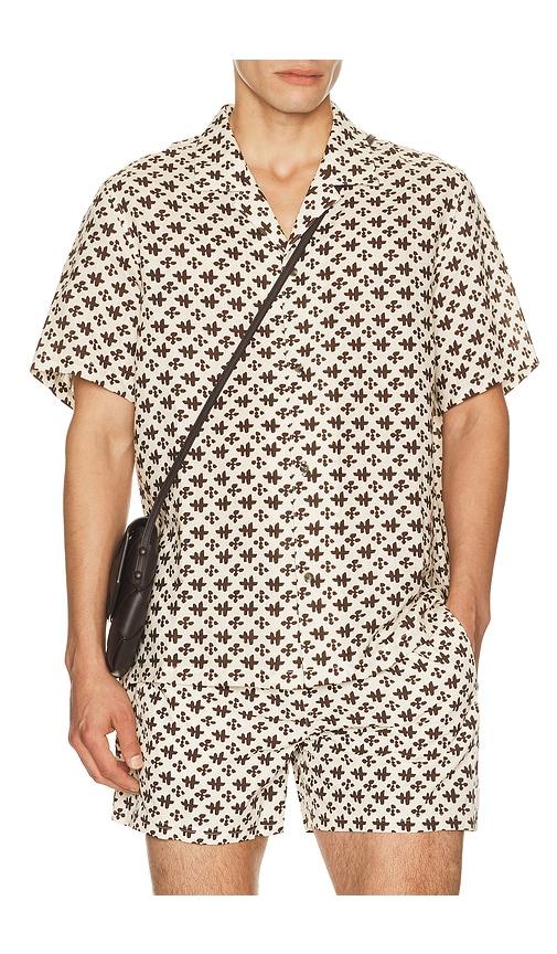 AUTO-REPLY Alex Printed Short Sleeve Linen Shirt in Cream by AUTO-REPLY