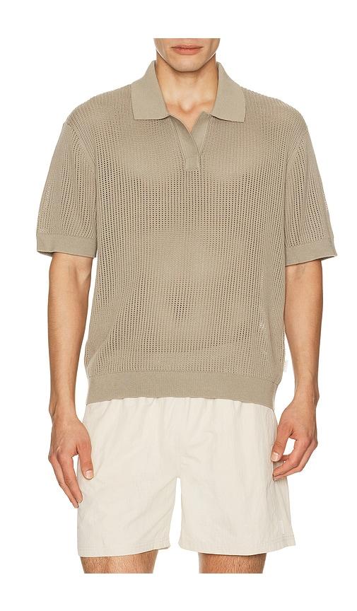 AUTO-REPLY Knit Mesh Johnny Collar Polo in Olive by AUTO-REPLY