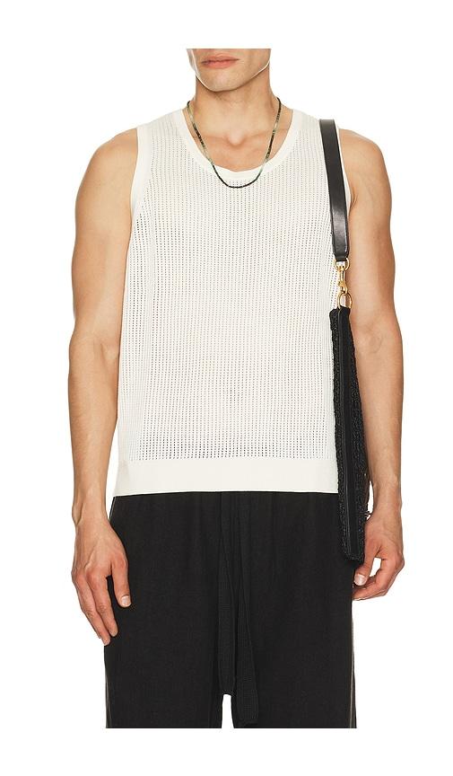 AUTO-REPLY Knit Mesh Tank Top in Cream by AUTO-REPLY
