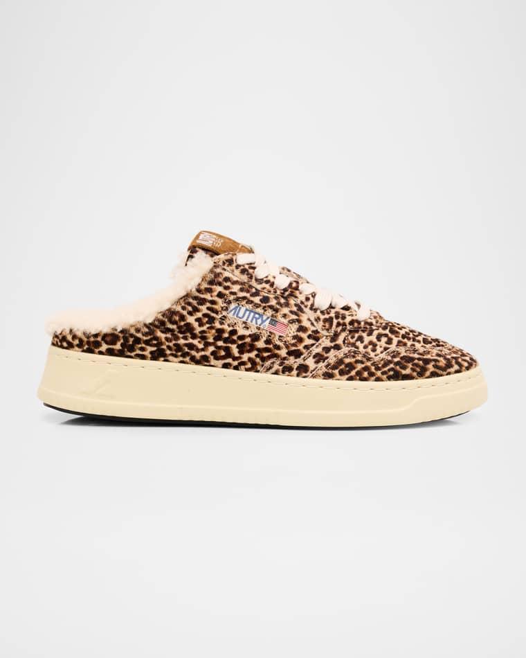 Medalist Shearling-Lined Leopard Calf Hair Sneaker Mules by AUTRY