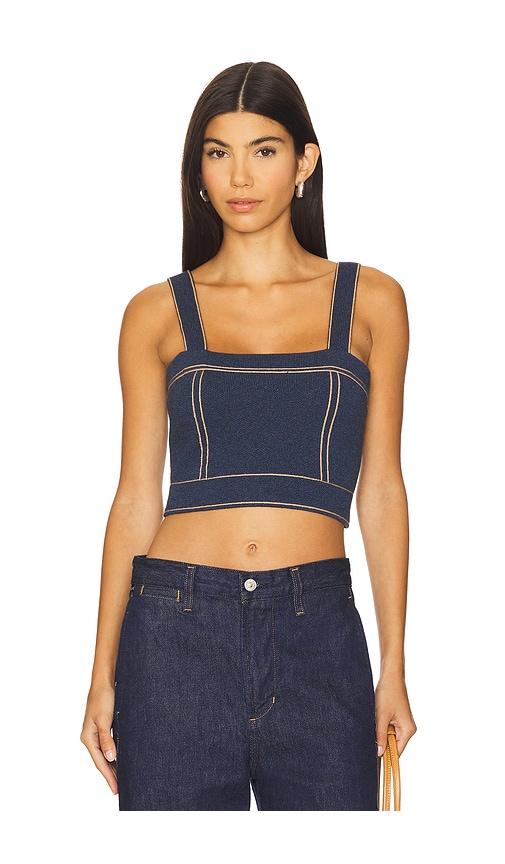 Autumn Cashmere Cropped Top Stitch Tank Top in Navy by AUTUMN CASHMERE