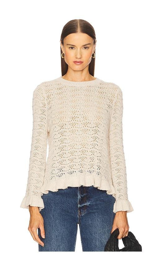 Autumn Cashmere Pointelle Ruffle Edge Crew Top in Neutral by AUTUMN CASHMERE