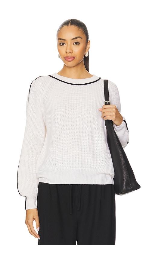 Autumn Cashmere Shaker Crew Sweater With Contrast Piping in Black,White by AUTUMN CASHMERE