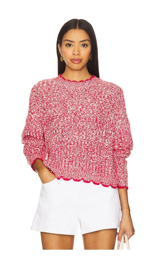 Autumn Cashmere Tipped Ladder Stitch Crew Top in Red by AUTUMN CASHMERE