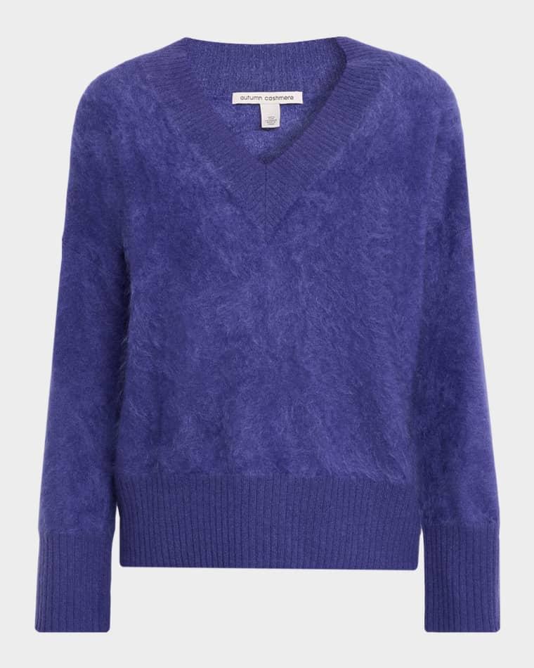 Boxy V-Neck Brushed Cashmere Sweater by AUTUMN CASHMERE