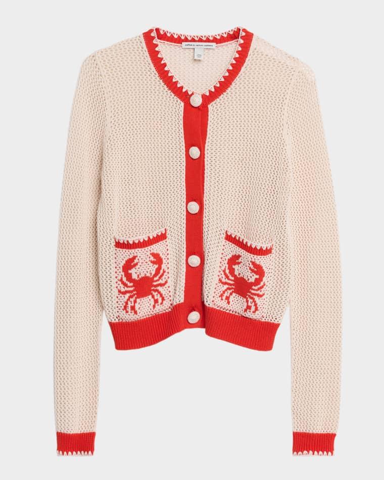 Crab Intarsia Mesh-Knit Cardigan by AUTUMN CASHMERE