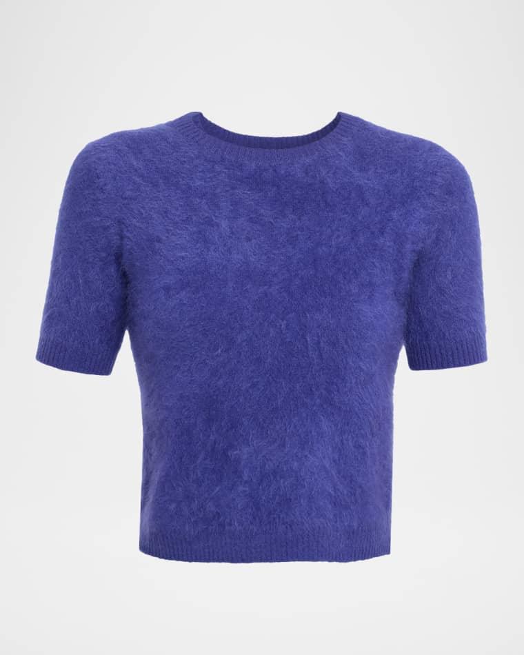 Cropped Fuzzy Crewneck Sweater by AUTUMN CASHMERE