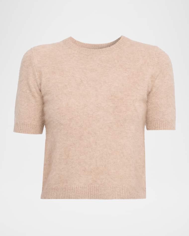 Cropped Fuzzy Crewneck Sweater by AUTUMN CASHMERE