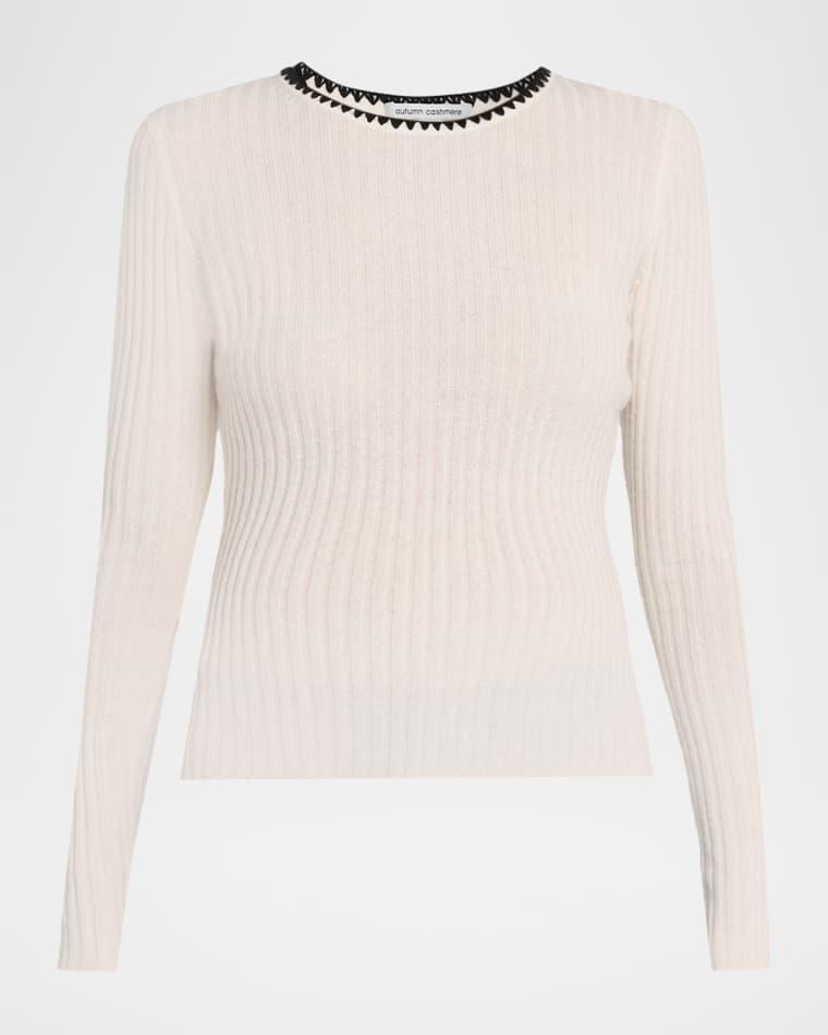 Embroidered Rib Knit Cashmere Sweater by AUTUMN CASHMERE