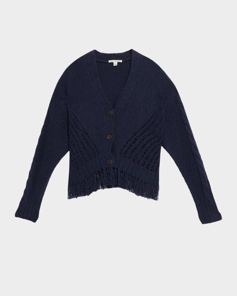 Fringe-Hem Organic Cotton Knit Cardigan by AUTUMN CASHMERE