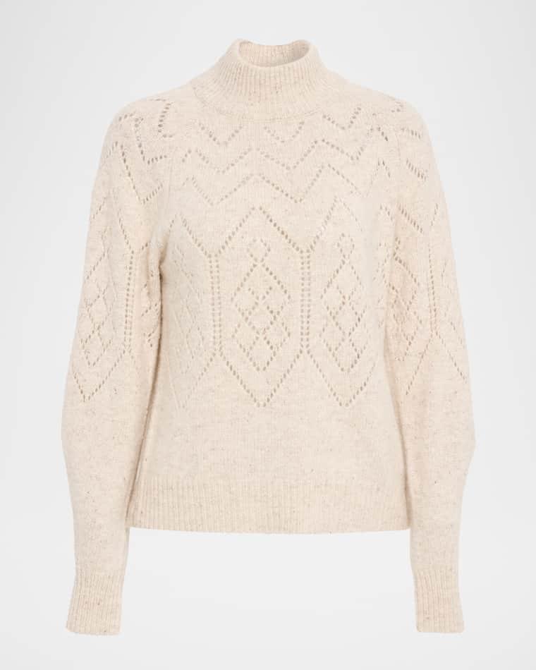 Mock-Neck Pointelle Knit Cashmere Sweater by AUTUMN CASHMERE
