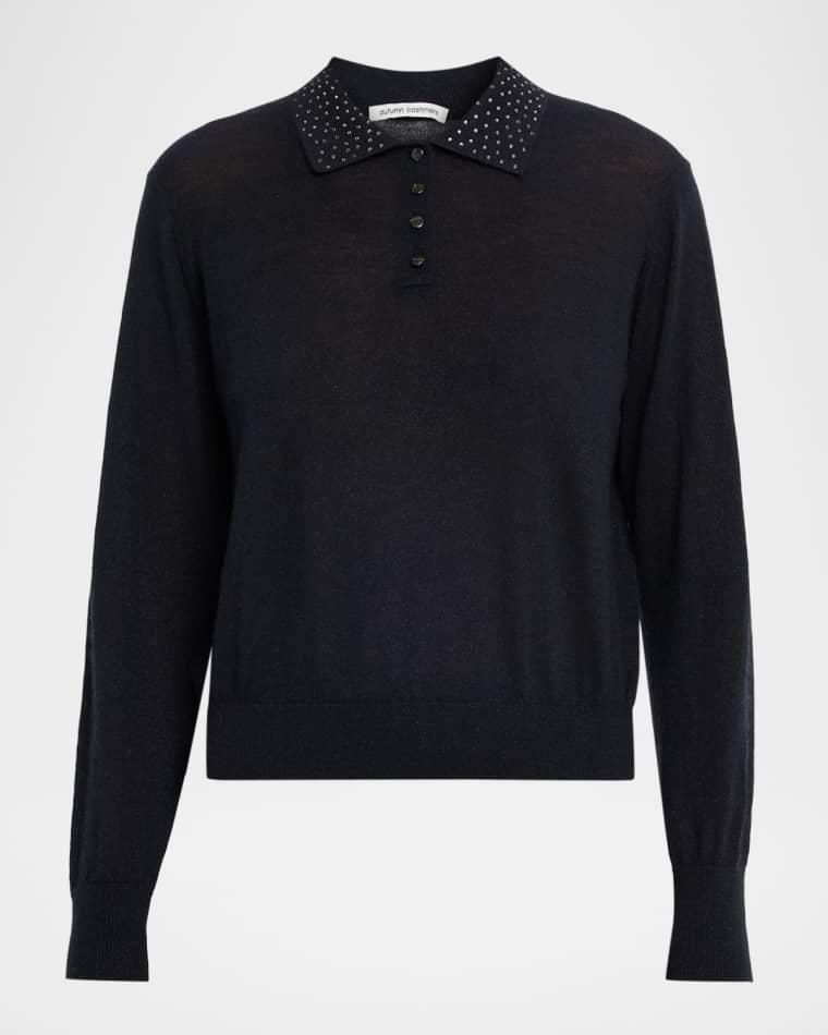 Rhinestone-Embellished Cashmere Polo Sweater by AUTUMN CASHMERE