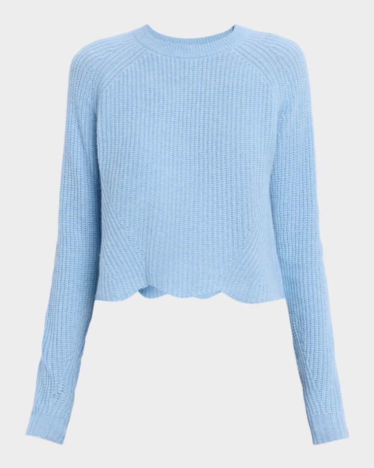 Scalloped Raglan-Sleeve Ribbed Sweater by AUTUMN CASHMERE