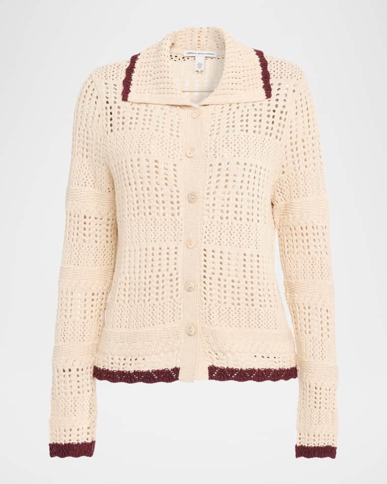 Tipped Pointelle-Knit Cotton Cardigan by AUTUMN CASHMERE
