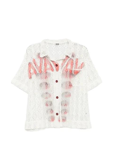 logo-print open-knit shirt by AVAVAV