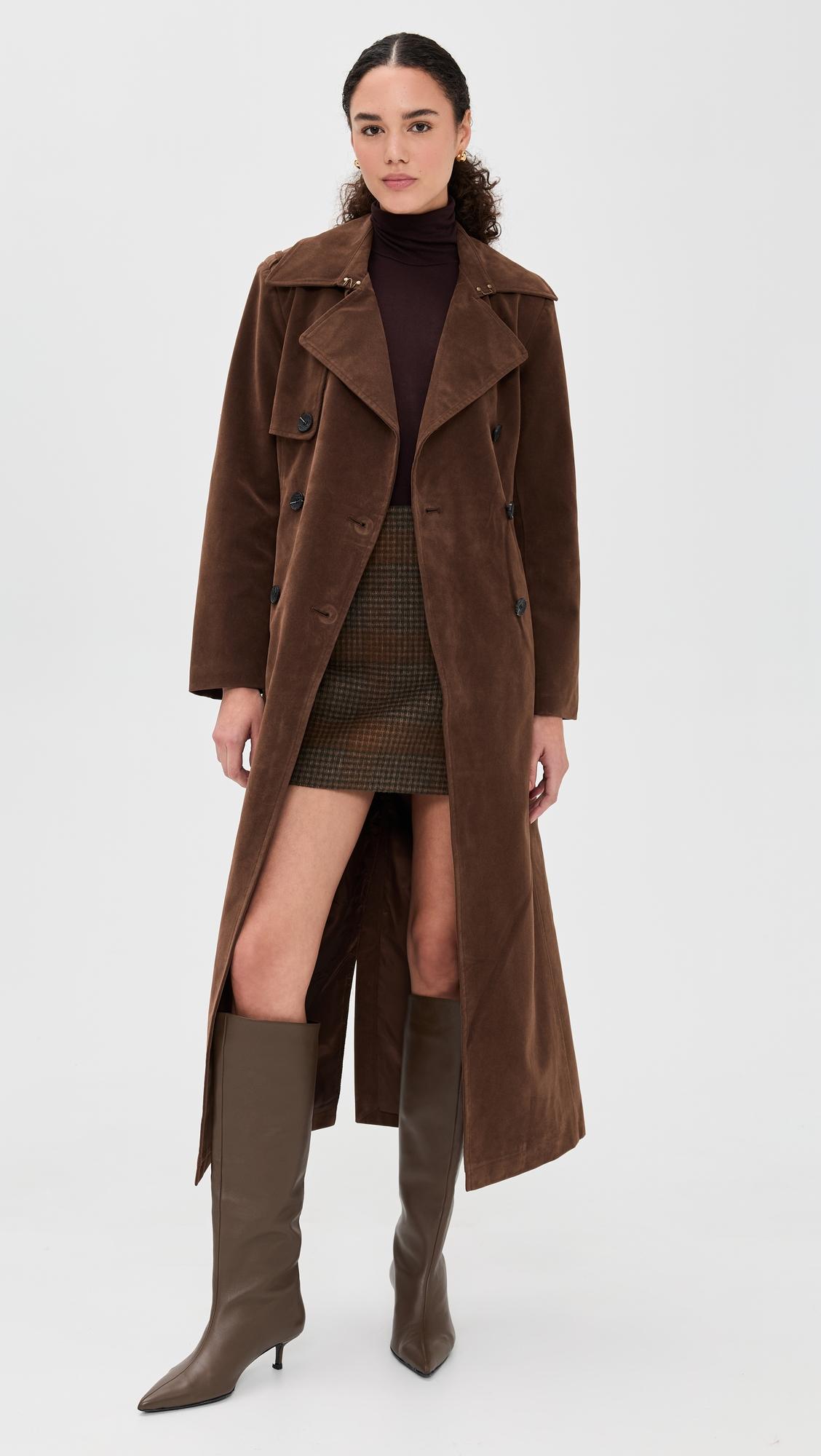 Faux Suede Maxi Trench Coat by AVEC LES FILLES