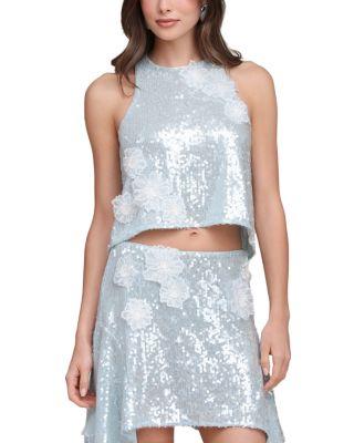 Sequin Floral Appliqu&eacute; Crop Top by AVEC LES FILLES