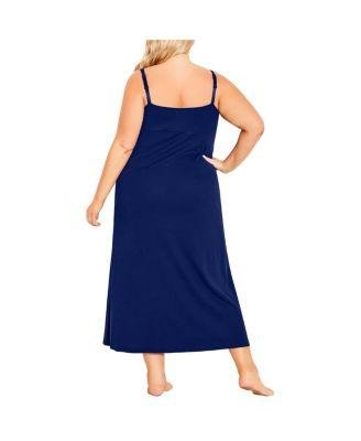 Plus Size Lace Trim Plain Sleep Maxi Dress by AVENUE