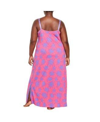 Plus Size Lace Trim Print Maxi Sleep Dress by AVENUE