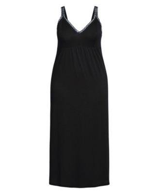 Womens Plus size Lace Trim Maxi Sleep Dress - black by AVENUE