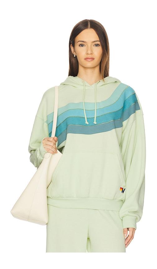 Aviator Nation Wave Stripe 4 Relaxed Pullover Hoodie in Green by AVIATOR NATION