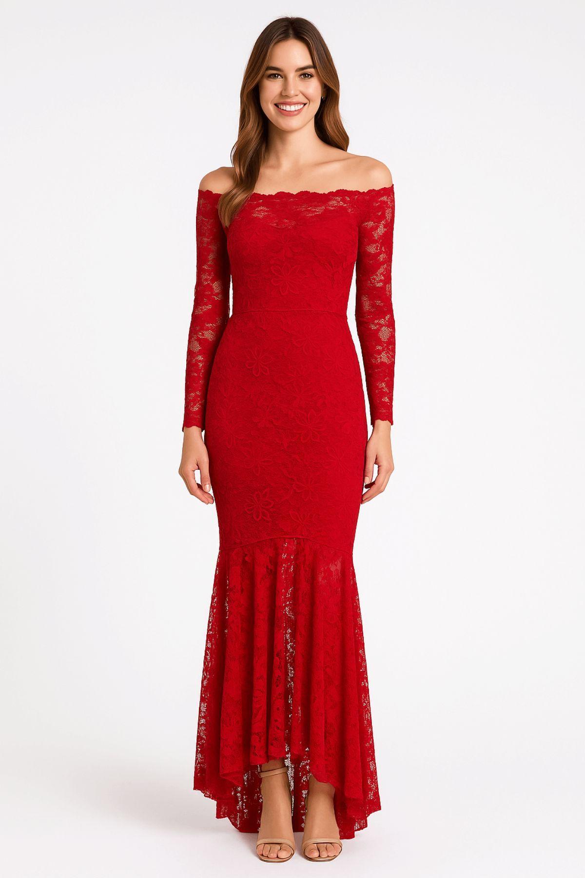 Floral Bodycon Lace Off-Shoulder Maxi Dress by AVINCI