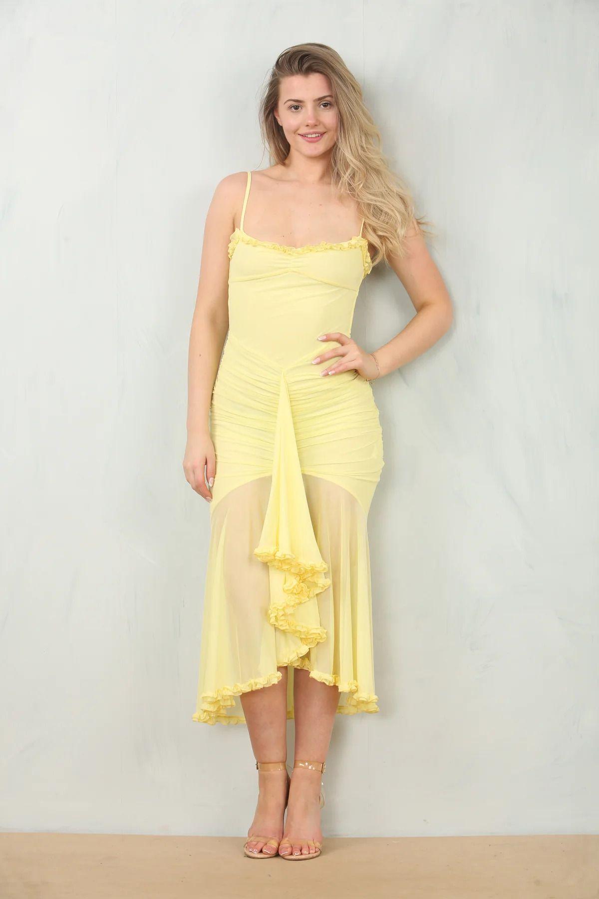 Ruched Bodycon Mesh Classic Party Midi Dress by AVINCI