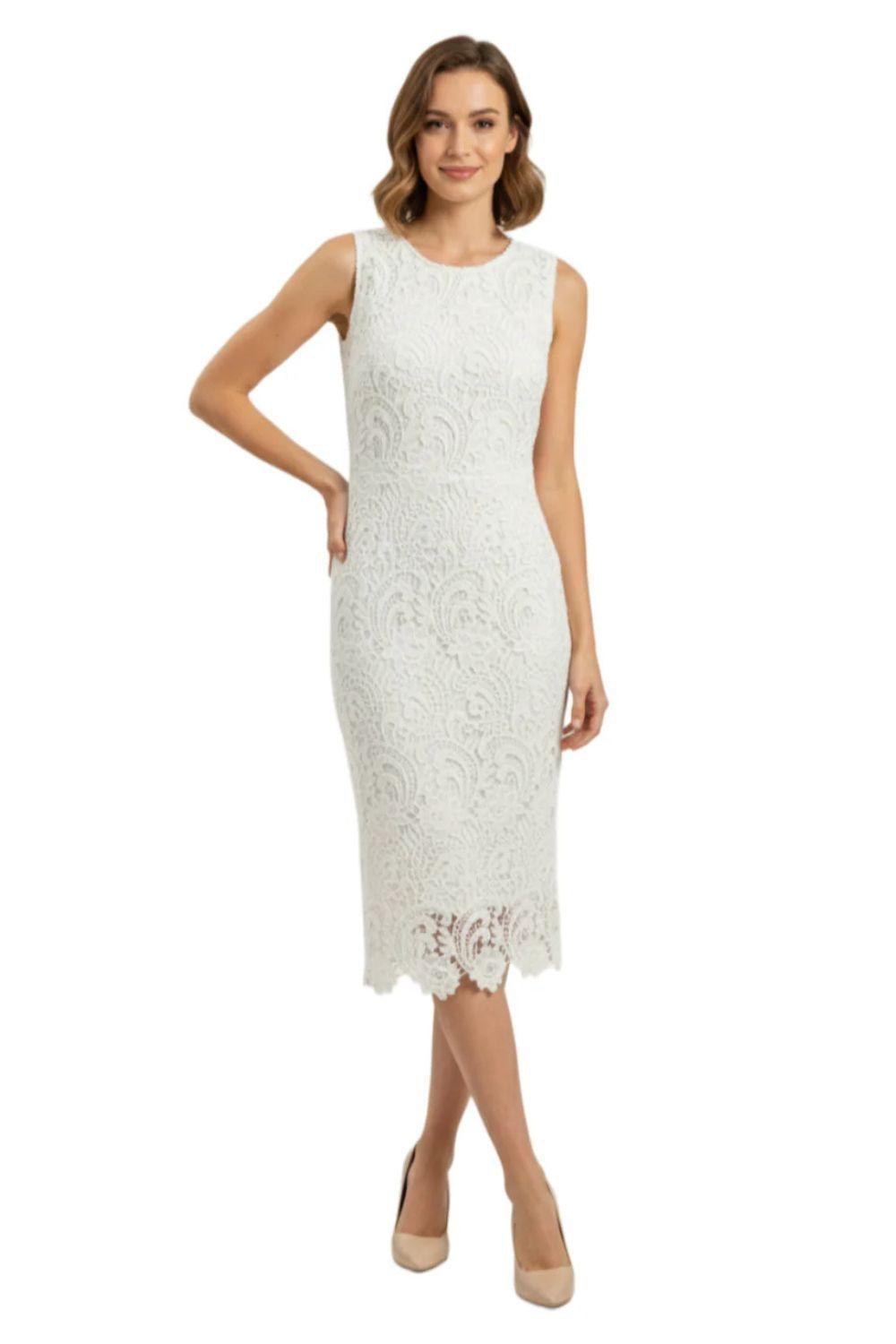 White Lace Semi-Formal Sleeveless Midi Dress by AVINCI