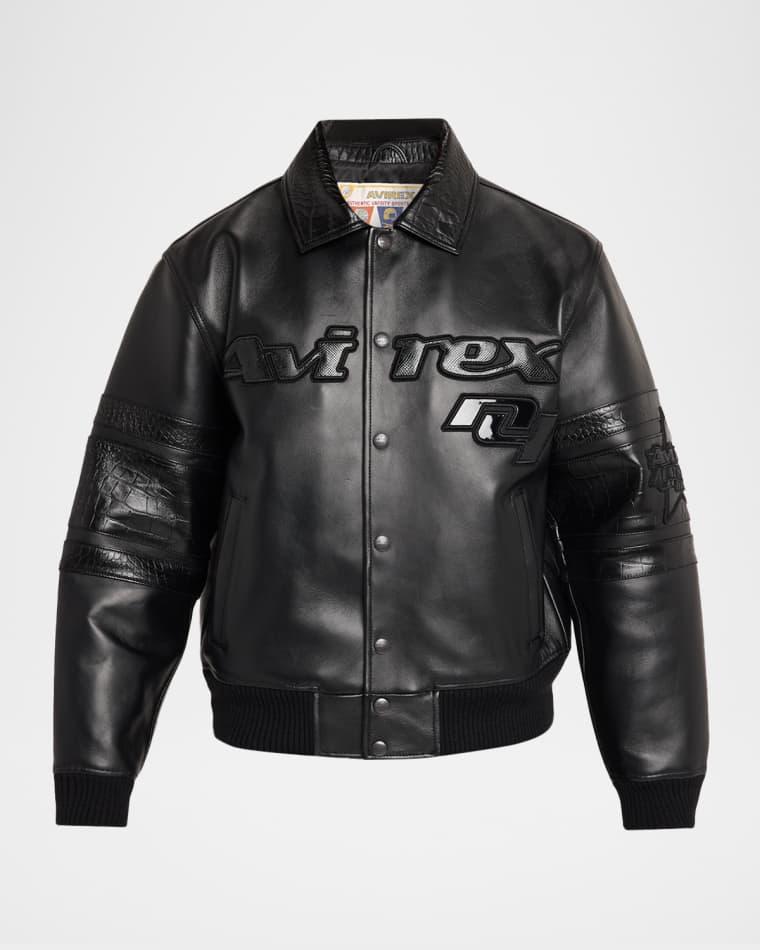 Men's Legends Leather Croc-Effect Trim Bomber Jacket by AVIREX