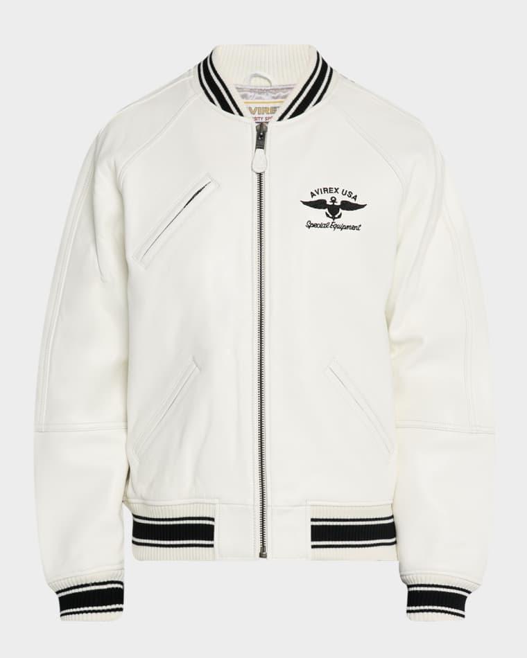 Men's Stadium Embroidered Leather Varsity Jacket by AVIREX