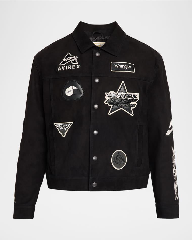 x Wrangler Men's Suede Multi-Patch Trucker Jacket by AVIREX