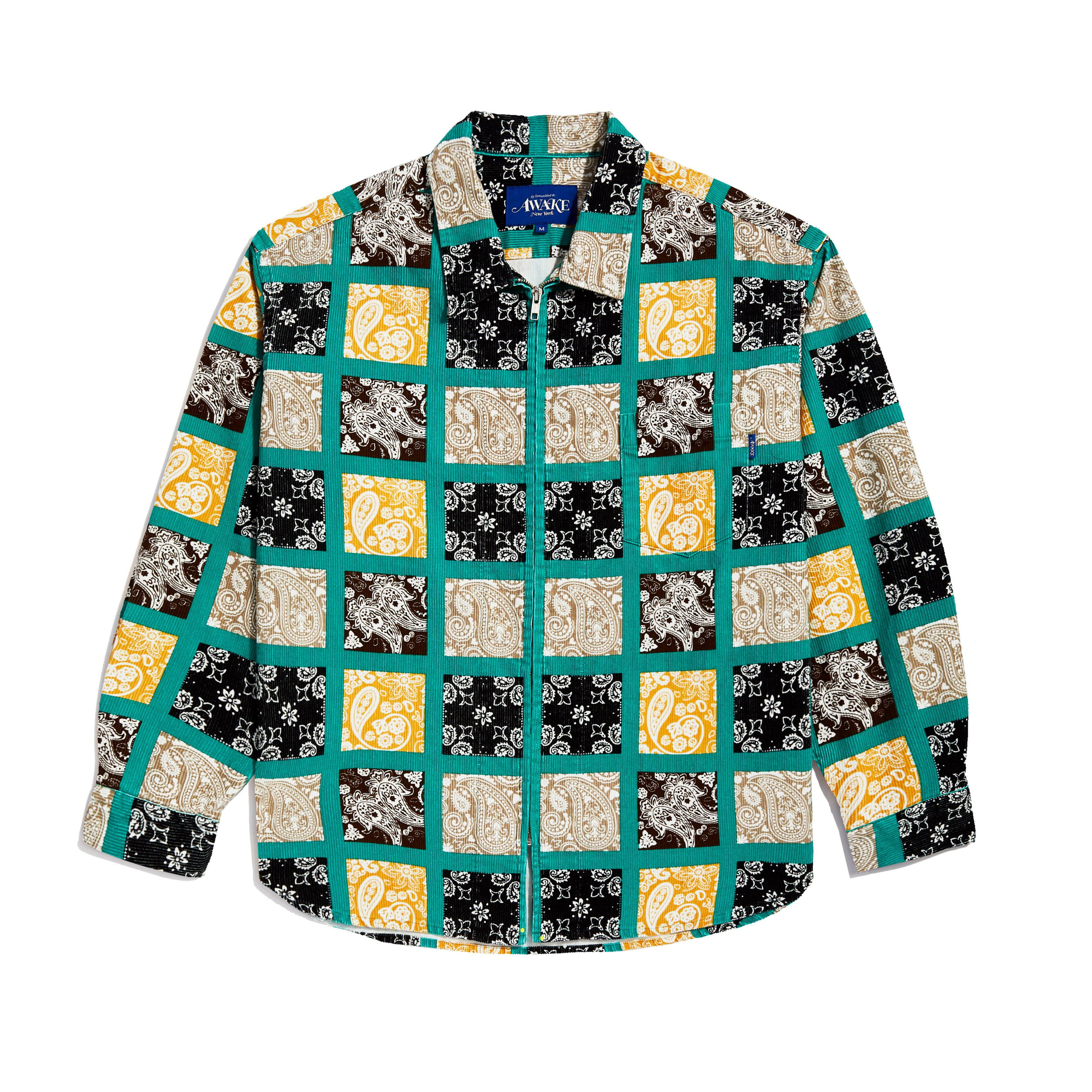 Awake NY - Paisley Printed Corduroy Zip-Up Shirt - (Teal/Multi) by AWAKE NY