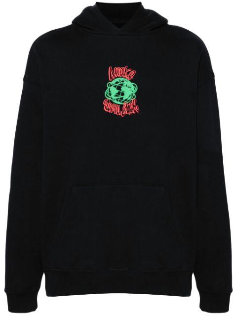 Globe raised-logo cotton hoodie by AWAKE NY