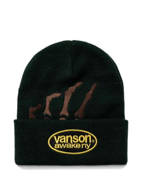 Vanson Skeleton embroidered ribbed beanie hat by AWAKE NY