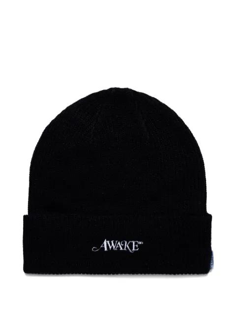 embroidered ribbed beanie hat by AWAKE NY