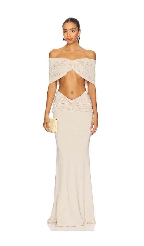 AWAVE Studio Drop Shoulder Top And Draped Long Skirt Set in Cream by AWAVE STUDIO