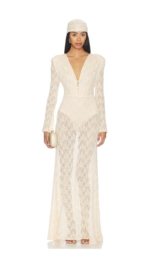 AWAVE Studio Long Sleeve Lace Maxi Dress in Beige by AWAVE STUDIO