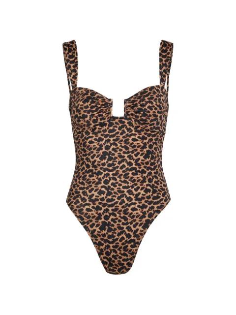 Cannes leopard-print ruched swimsuit by AWAY THAT DAY
