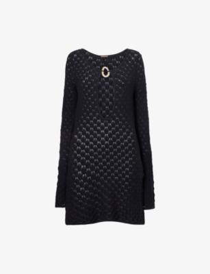 Havana Plunge Crochet Knit Mini Dress by AWAY THAT DAY