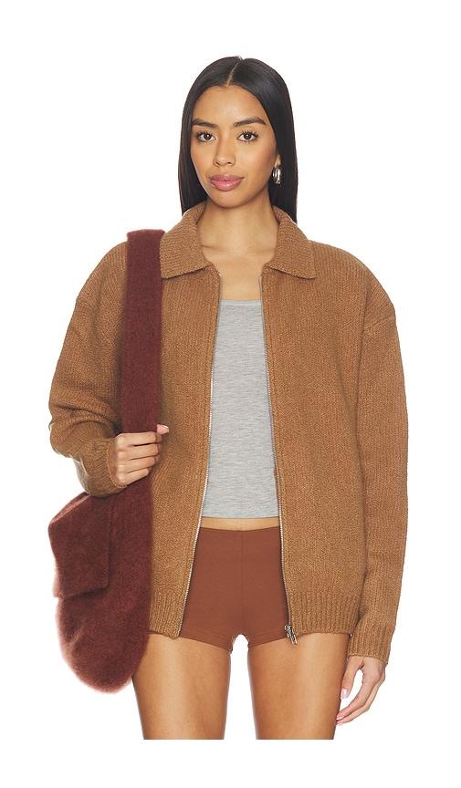 Aya Muse x REVOLVE Knit Zip Up Jacket With Collar in Cognac by AYA MUSE