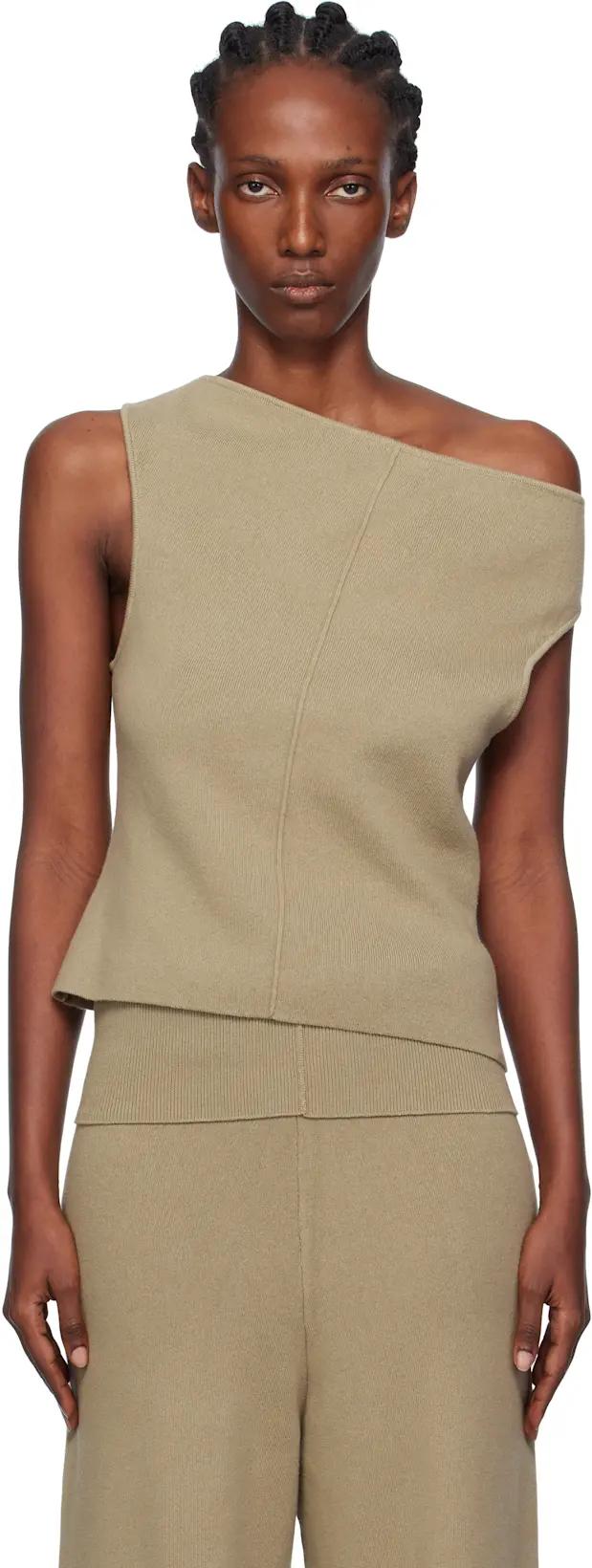 Beige Off Shoulder Seam Top by AYA MUSE