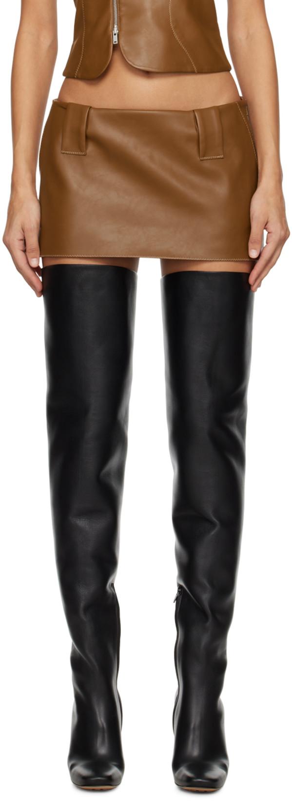Tan Egas Faux-Leather Miniskirt by AYA MUSE