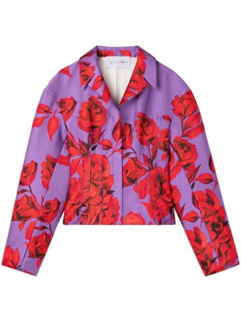 Hibiscus-print cropped jacket by AZ FACTORY