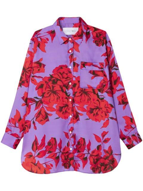 Hibiscus-print satin-finish shirt by AZ FACTORY