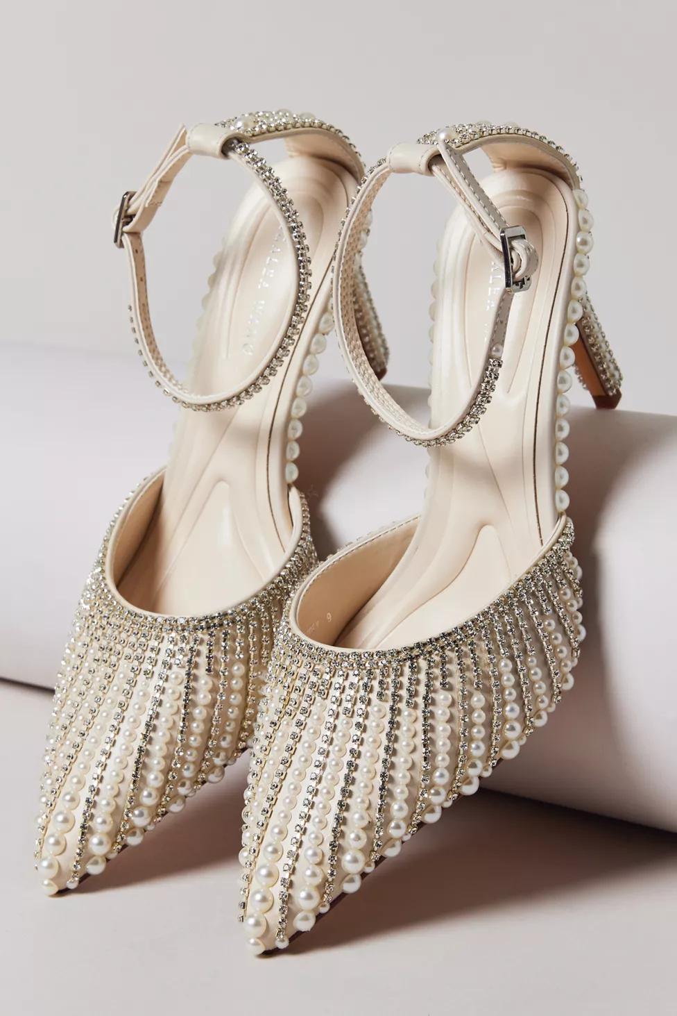 Azalea Wang Davina Pearl Beaded High Heels by AZALEA WANG