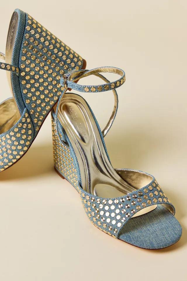 Azalea Wang Matteus Studded Denim Wedge Sandals by AZALEA WANG