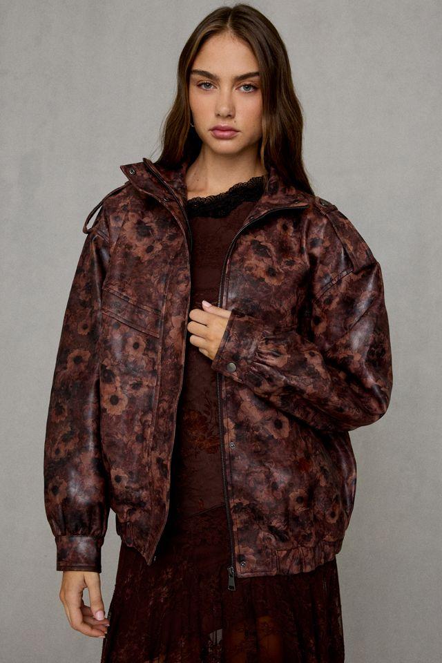 Azalea Wang Narelle Floral Faux Leather Oversized Bomber Jacket by AZALEA WANG