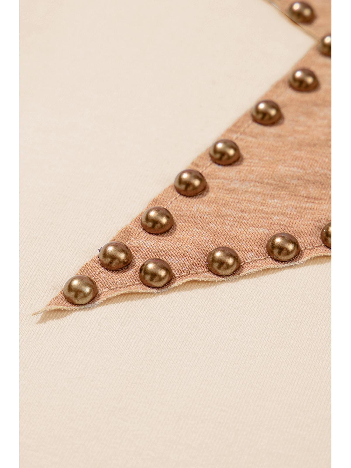 Beige Star Shape Studded Crew Neck Plus Size T Shirt Tops by AZURA EXCHANGE