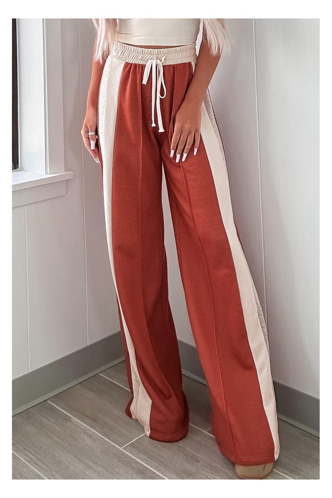 Flamingo Color Block Drawstring High Waist Wide Leg Pants Women by AZURA EXCHANGE