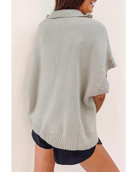 Light Grey Quarter Zip Short Batwing Sleeve Sweater by AZURA EXCHANGE